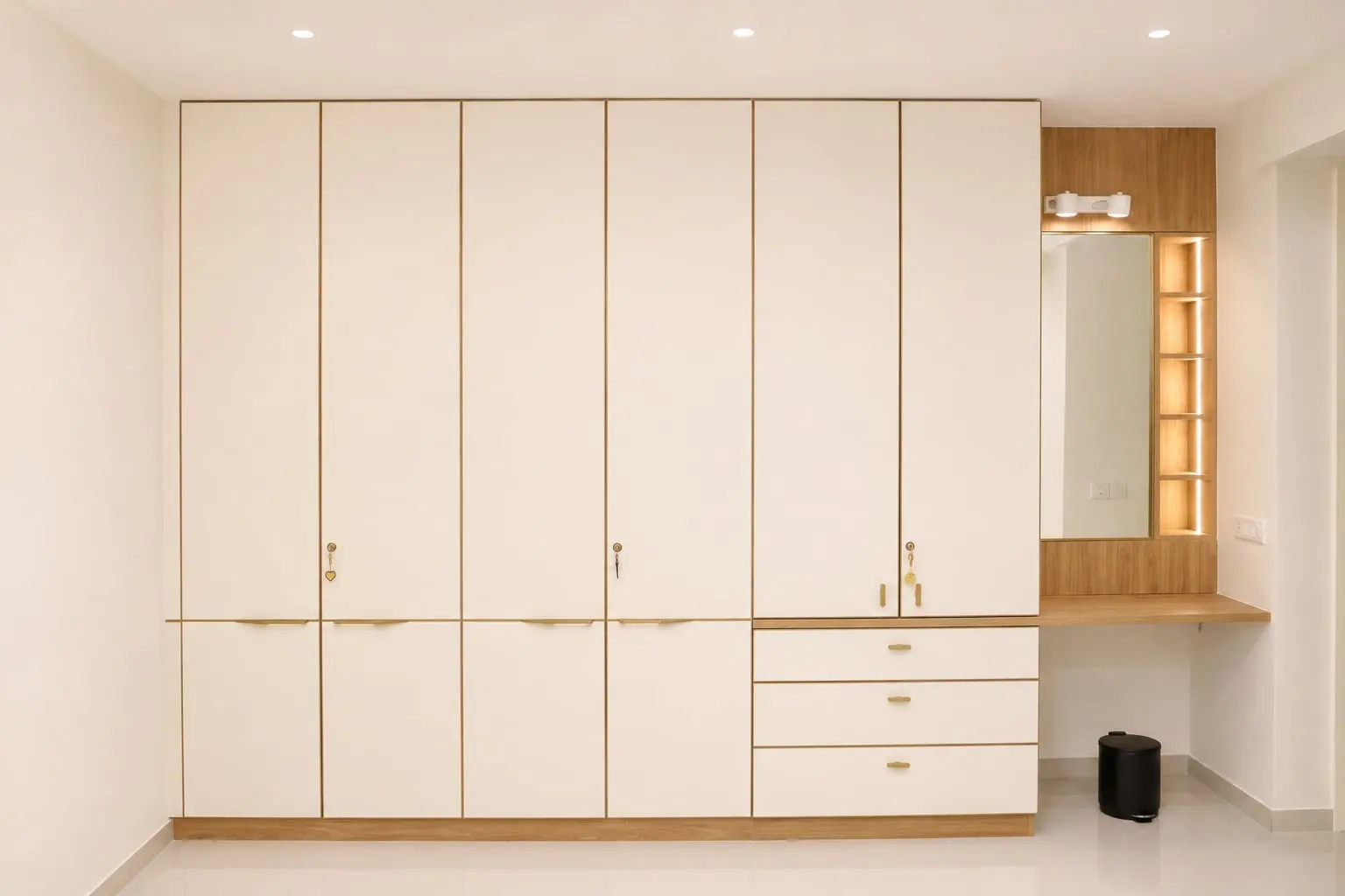 White wardrobe with dressing unit, Hiranandani, OMR, Chennai