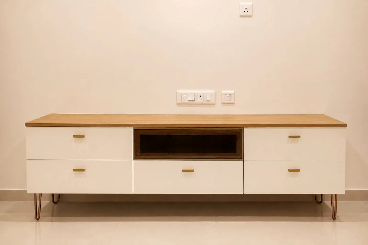 White console unit with wooden top, Hiranandani, OMR, Chennai