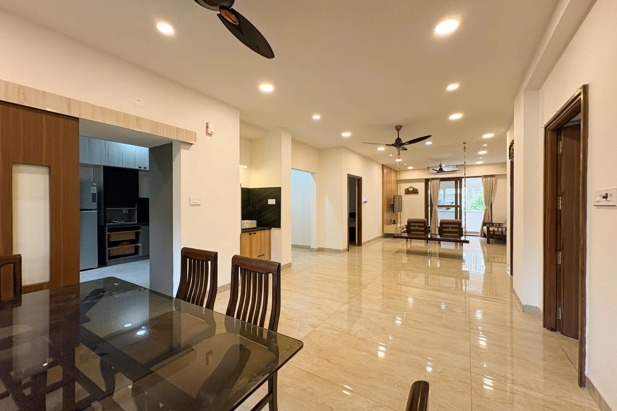 Hall and dining with pooja door, Ramaniyam Abbotsbury, Alwarpet, Chennai