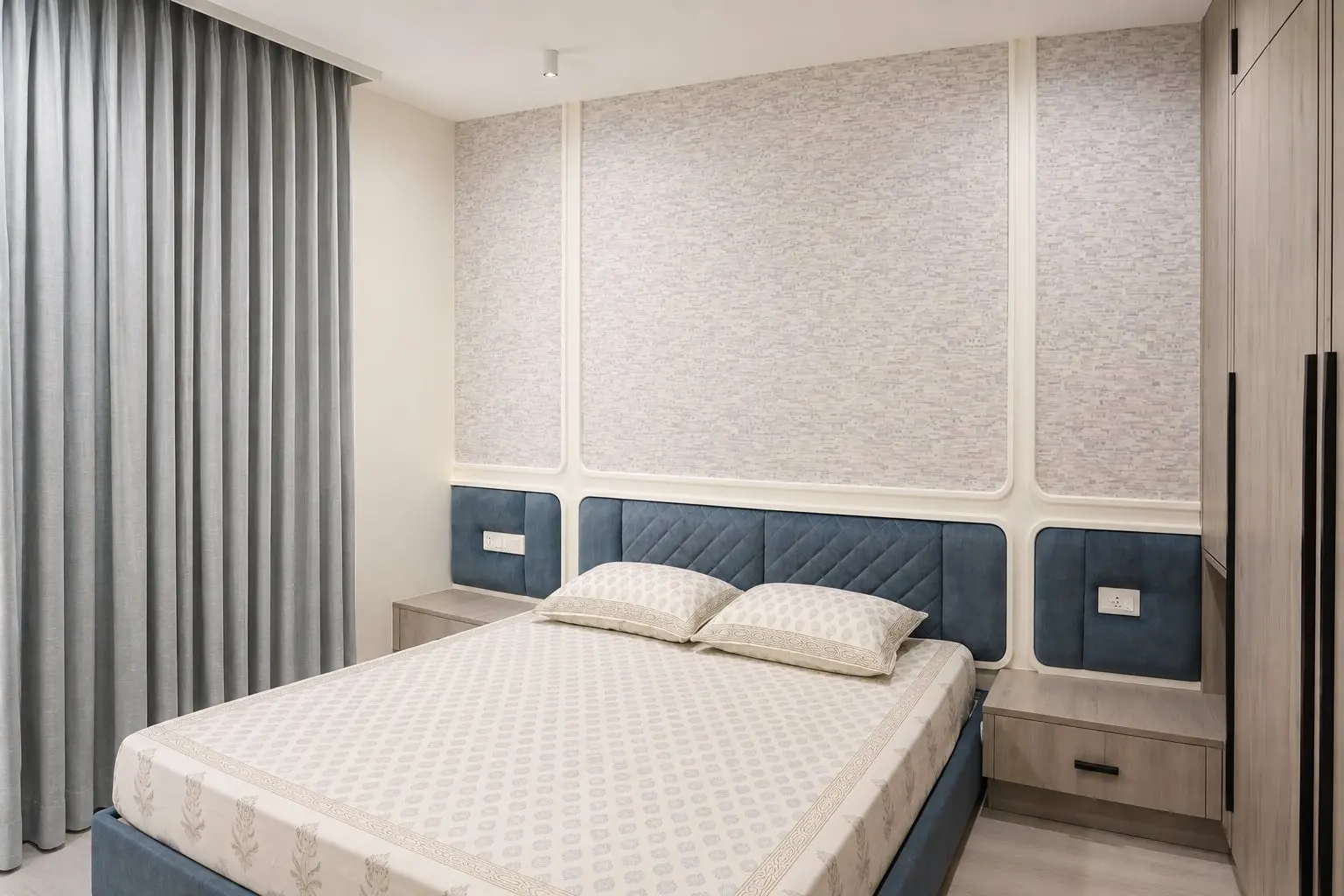 Bedroom with wardrobe and headboard wall, Hiranandani, OMR, Chennai